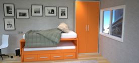 Colchonerías Crumar habitación juvenil de color naranja